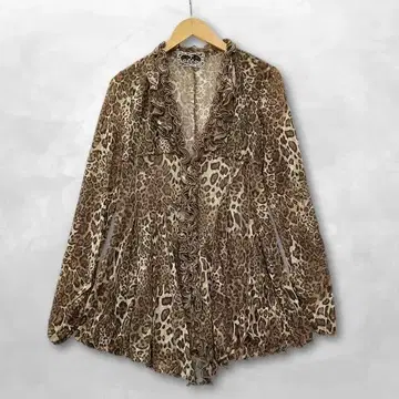 수입 로사 알바로사 레오파드 튤 레이스 프릴 가디건