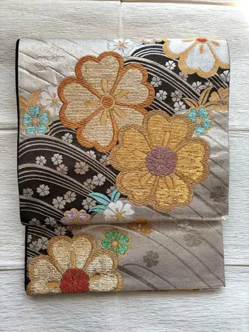 순수 실크 육통 무늬 후쿠로 오비 도초무이카몬