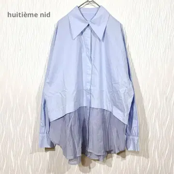 (유이티엠니) 이소재 절개 셔츠 블라우스 라이트 블루 플레어헴 고급