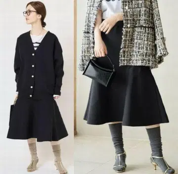 IENA 이에나 미라노 리브 미디 기장 플레어 스커트