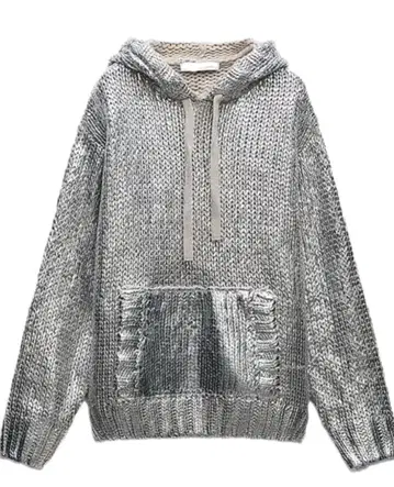 [ ZARA ] 메탈릭 니트 후드티