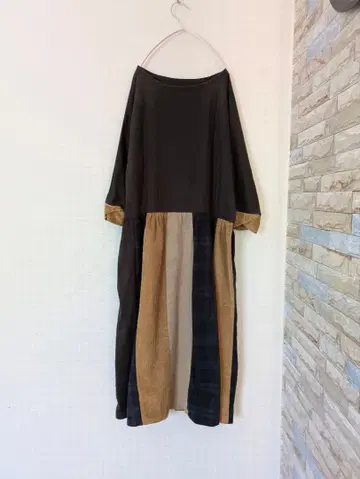 코튼 x 코듀로이 7부 소매 롱 원피스