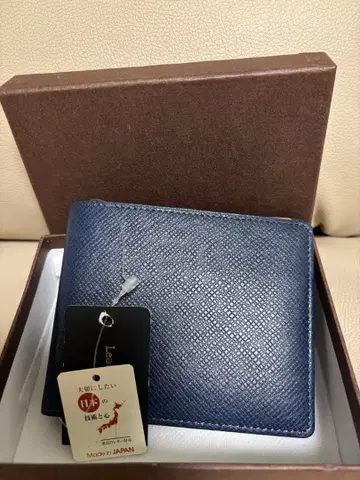새상품 네이비 가죽 접이식 지갑 Made in Japan
