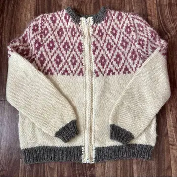 진품 노르딕 울 혼방 페어아일 패턴 집업 스웨터