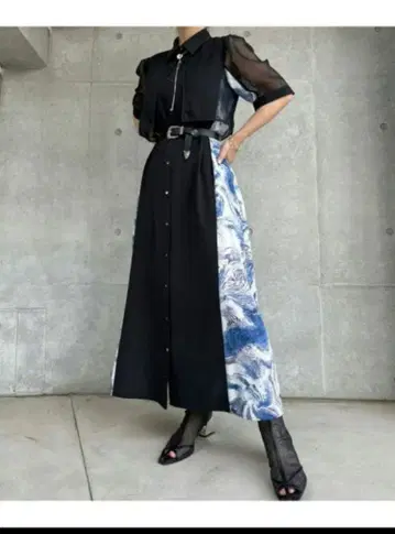 시어 패턴 절개 원피스 HARE 하레 그린 블랙