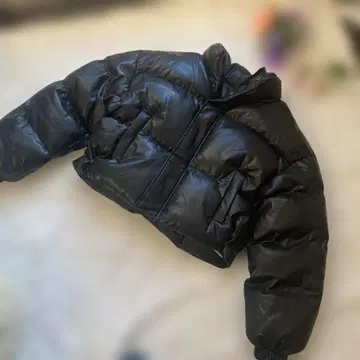 새상품급 me+em select 인조 가죽 숏 퍼 다운 재킷