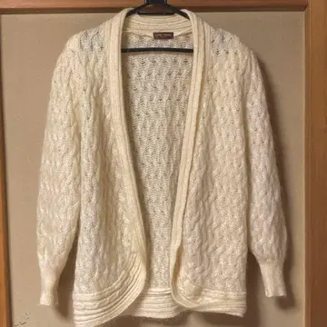 빈티지 모헤어 시스루 니트 아이보리 가디건 울 혼방 어깨 패드