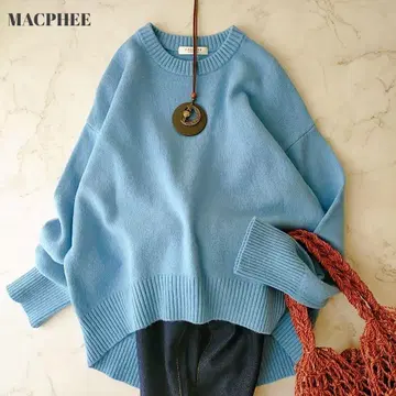 맥피 블루 크루넥 울 캐시미어 스웨터 양모 & 캐시미어 S