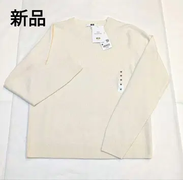 유니클로 캐시미어 100% 크루넥 M 화이트 택 포함 새상품