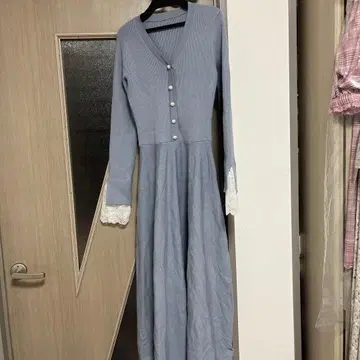 SAISON DE PAPILLON 펄 버튼 플레어 니트 원피스 M 사이즈