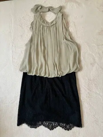 UNITED ARROWS* 쉬폰 레이스 바이컬러 원피스