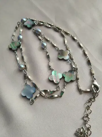 imac 롱 목걸이 클로버 검은 나비 조개 파워스톤