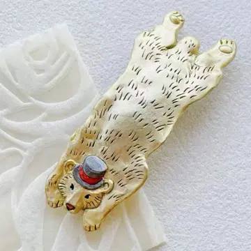 곰 디자인 브로치 골드