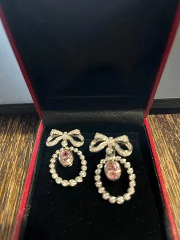 미사용 925 실버 리본 디자인 지르코니아 귀찌 케이스 포함