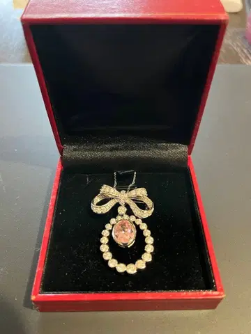 리본 핑크 지르코니아 스톤 실버 목걸이 925 각인 미사용