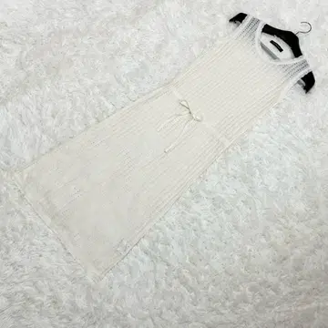 QUEENS COURT 니트 원피스 레이스 편직 리본 포함 내추럴