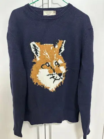 메종 키츠네 폭스 헤드 니트 M 네이비