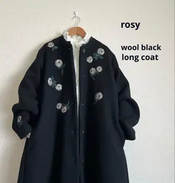 미나 페르호넨 rosy 블랙 울 플레어 코트 총 안감 핸드메이드