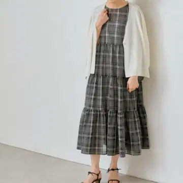 정가 3만 엔 새상품 비어즐리 시어 체크 티어드 원피스 롱 F