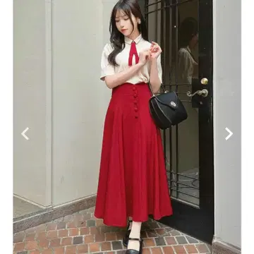 하이웨스트 스캘럽 플레어 스커트 an another angelus