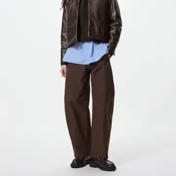 유니클로 저지 배럴 레그 팬츠 브라운