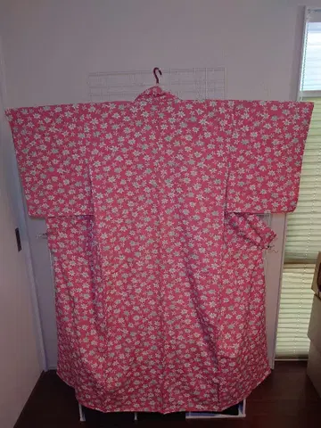 새상품급 시츠케 포함 워셔블 기모노 코몬 이중 기모노 꽃무늬 스몰 사이즈