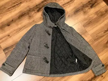 헤링본 무늬 더플 코트 후드 부착 M 사이즈
