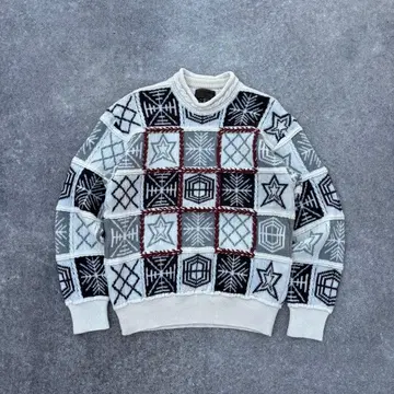 [레어 디자인] 패치워크 총 패턴 니트 입체 케이블 90s