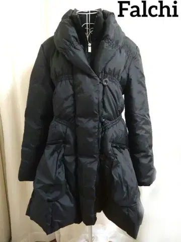 Falchi 다운 코트 페더 여배우 옷깃 L 블랙 따뜻한 코트