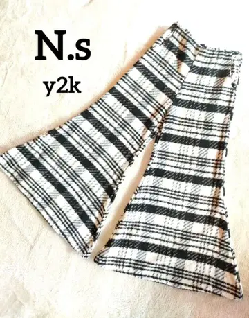 헤이세이 갸루 y2k 오니 플레어 니트 팬츠 체크 크리스마스 새상품급