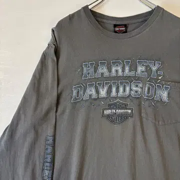 할리데이비슨 롱T셔츠 로고 프린트 구제 의류 차콜 그레이
