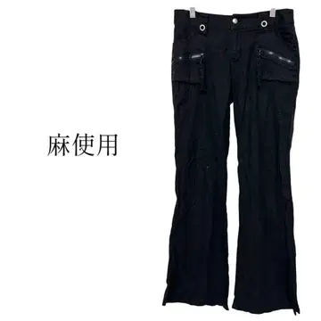 부츠컷 팬츠 플레어 팬츠 캐주얼 팬츠 블랙 심플 얇은 소재