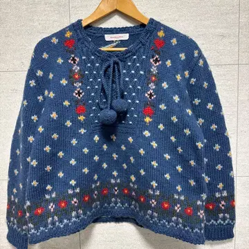 카네코 이사오 WONDERFUL WORLD 니트 스웨터 모자 꽁지 꽃무늬