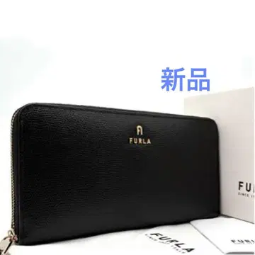 FURLA 블랙 가죽 라운드 지퍼 장지갑