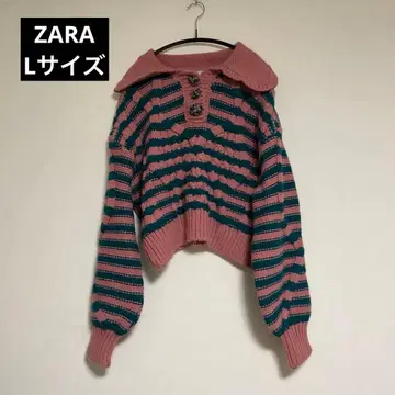 [ ZARA ] 스트라이프 버튼 니트 스웨터 L 사이즈 핑크