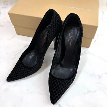 세르지오로시 스틸레토 메쉬 스웨이드 펌프스 블랙