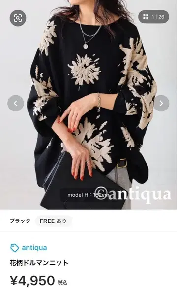 안티카 꽃 패턴 돌먼 니트