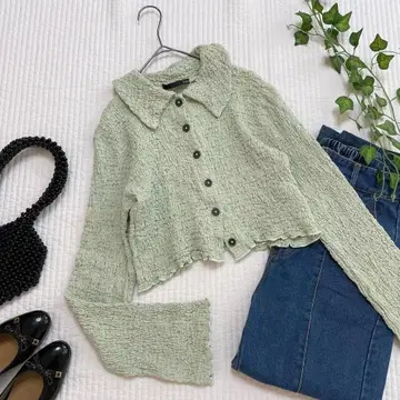 [ 새상품급 품절 임박 ] 헤더 복슬복슬 긴팔 셔츠 가디건 그린 녹색