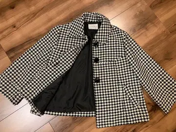 하운드 투스 패턴 피 코트