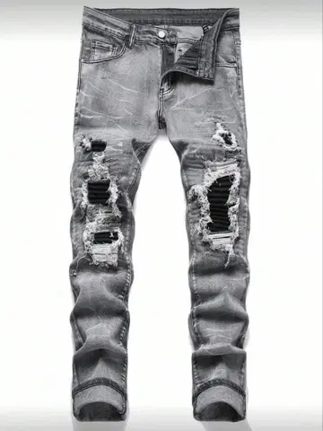 남성용 데미지 스키니 데님