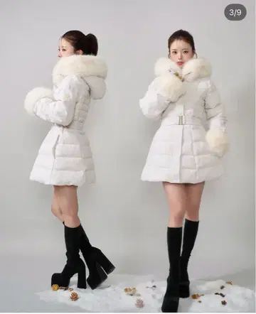 다리치 레이디 미디 트위드 다운 코트 화이트