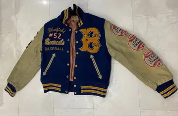 바시티 자켓 파랑 베이지 자수