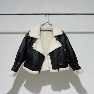인조 가죽 x 보아 페이크 무스탕 라이더 자켓 블루종 moment+