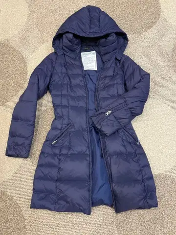 네이비, 후드 벨트 탈부착 가능 롱 다운 자켓
