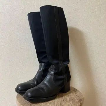 블랙 가죽 롱 부츠