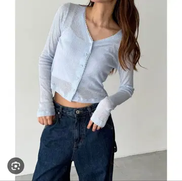 캐널진 SIGNATURE 레이스 트리밍 시어 가디건