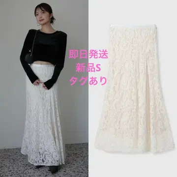 새상품 anuans 벨로아 레이스 내로우 스커트 화이트