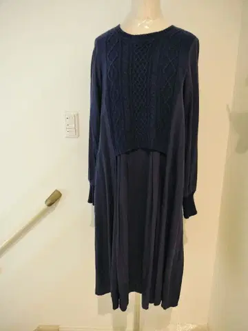 네이비 니트 드레이프 롱 원피스 REAC