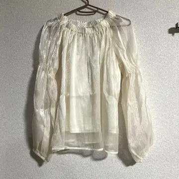 PURE BRIGHT(퓨어 브라이트) 오프숄더 라메 시어 블라우스