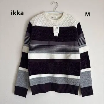 ikka 남성용 몰 혼방 랜덤 보더 니트 퍼플 M 사이즈